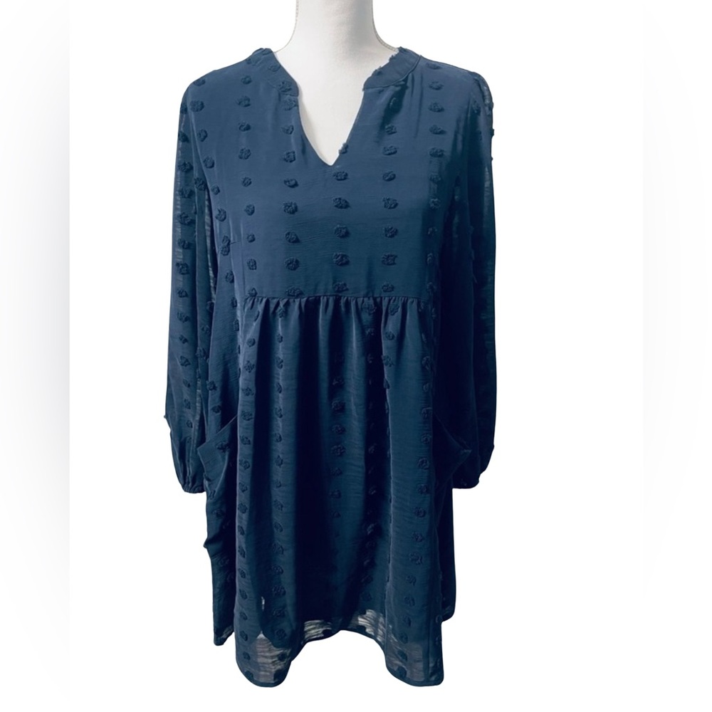 Navy Dotted Babydoll Dress